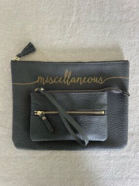 Matching Pouch and Wristlet in Dark Grey Pleather